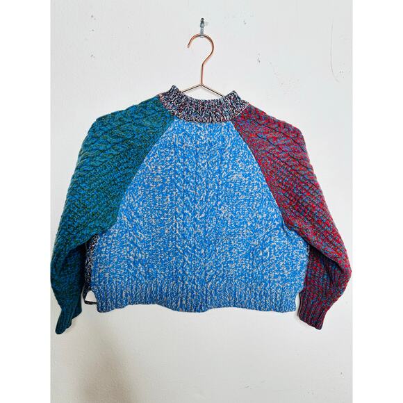 JIL SANDER NAVY Blue Red Colorblock 100% Wool Cable Knit Long Sleeve Sweater M - Picture 6 of 13